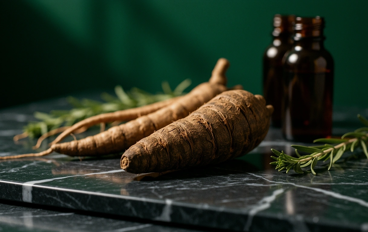 Naturalny korzeń ashwagandhy na marmurze