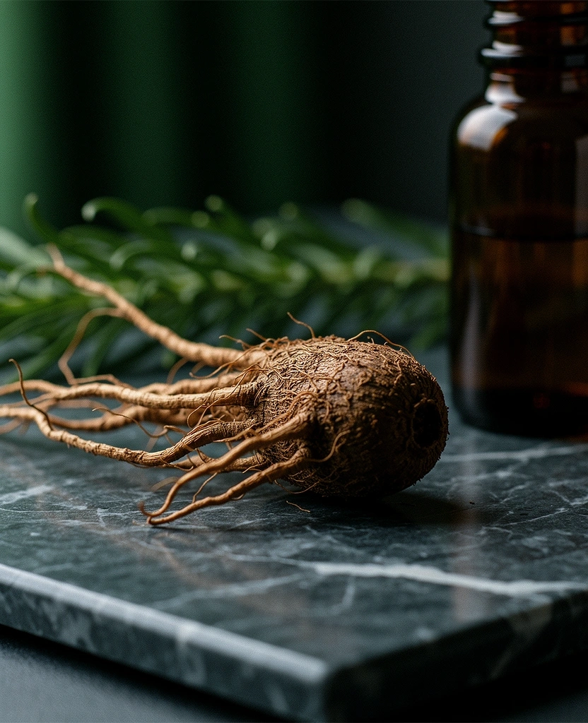 Naturalny korzeń adaptogenu na marmurze
